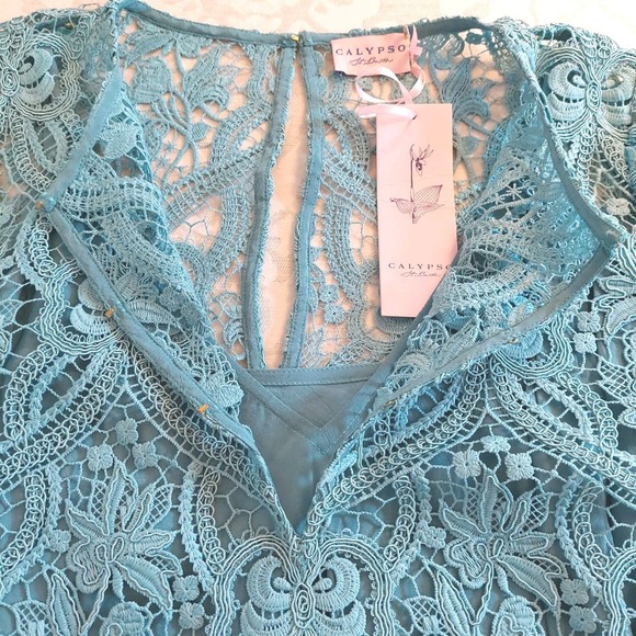 NEW! Calypso St. Barth Women's Magnolia Lined Lace Dress Medium Blue Sz S/M $365 - Picture 9 of 12